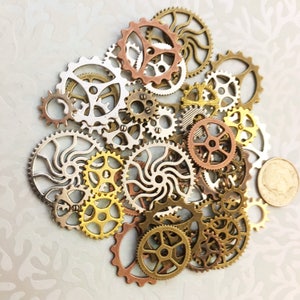 New Large Medium & Small Steampunk Gears Cogs Buttons Wheels Watch Parts Sprocket Brass Copper Silver Charms Jewelry Supplies Crafts Time