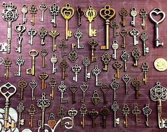 Réplica de lujo Steampunk esqueleto llaves viejas encantos a granel cuentas de boda suministro colgante de fiesta de papel rústico nueva cadena de campanillas de viento antiguas vintage