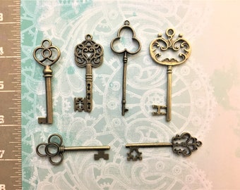 Large 2.5” Replica Brass Gold & Silver Keys Love Antique Style Metal Pendants Jewelry Announcements Seating Charts Gift Wrap Steampunk