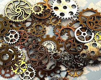 Gears Steampunk Cogs Sprocket Wheels Grandfather Clockwork Dial Buttons Watch Face Teeth Timer Parts Button Charms Jewelry Beads Crafts