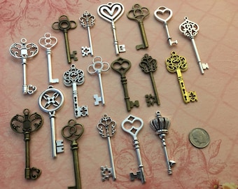 Big Giant Replica Steampunk Skeleton Keys Large Medium Charms Wedding Shower Beads Supplies Pendant Collection Reproduction Vintage Antique