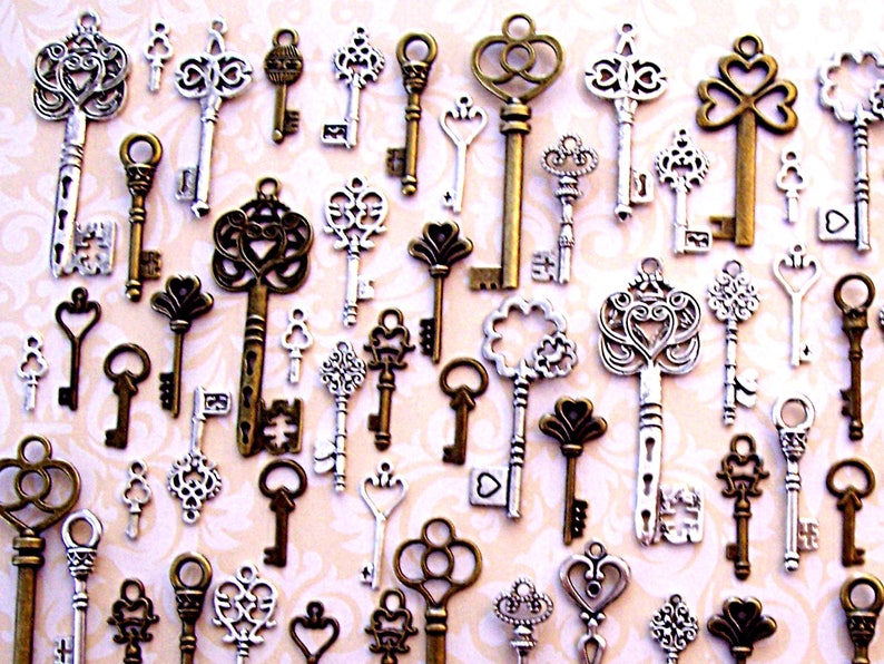 Replica Skeleton Keys to the Future Vintage Antique Charms Chest Jewelry Steampunk Wedding Bead Pendant Craft Holiday Gift Invitation Ring