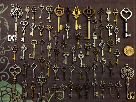 Steampunk Key Charms Pendants Skeleton Keys Assorted Bronze Silver Gold  5/10/25+