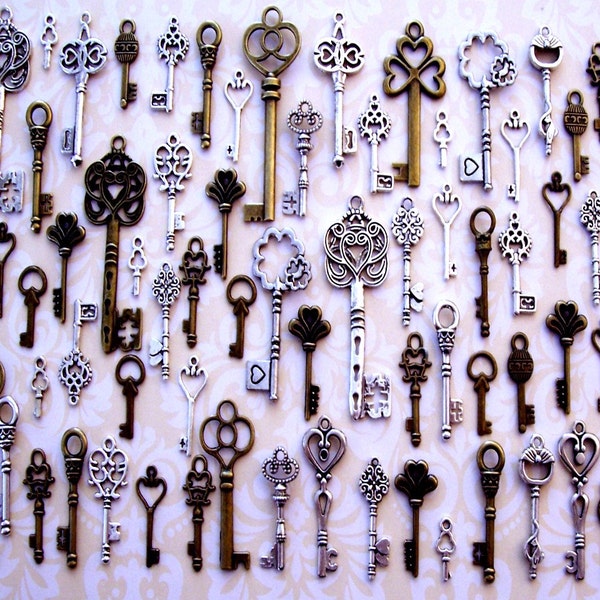 Bulk Replica Skeleton Keys Rare Vintage Antique Replica Charms Jewelry Steampunk Wedding Bead Supply Necklace Decoration Shadowbox Craft zz