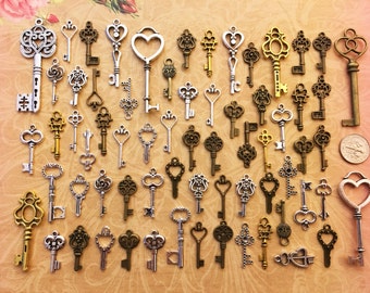 Replica Gothic Steampunk Skeleton Keys Bulk Lot Charms Wedding Place Tags Cards Beads Pendant New Vintage Antique Flower WindChime Scrapbook