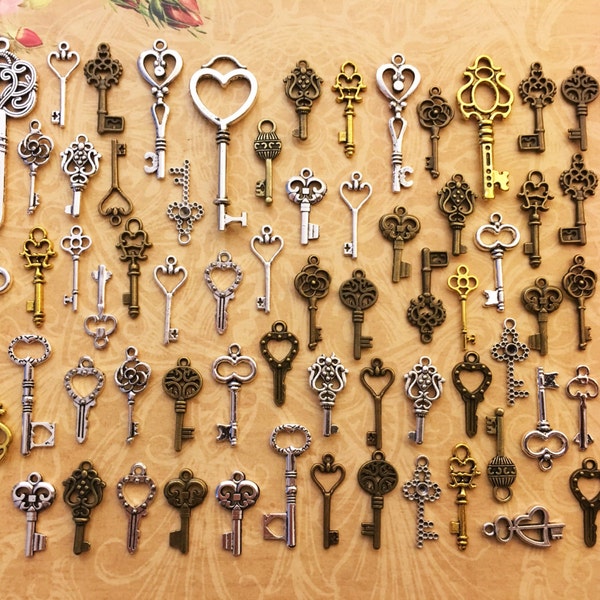 Replica Bulk Past Keys Vintage History Skeleton Scrapbooking Steampunk Charms Wedding Tags Cards Beads Pendant Gothic Victorian Antique