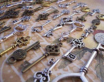 Serious Replica Bulk Keys Fancy Vintage Skeleton Antique Charms Jewelry Steampunk Wedding Seating Chart Card Bead Supply Pendant Craft