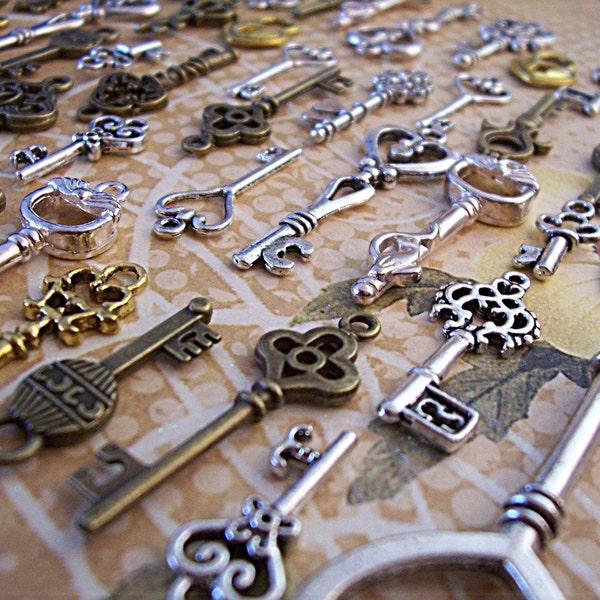 Serious Replica Bulk Keys Fancy Vintage Skeleton Antique Charms Jewelry Steampunk Wedding Seating Chart Card Bead Supply Pendant Craft