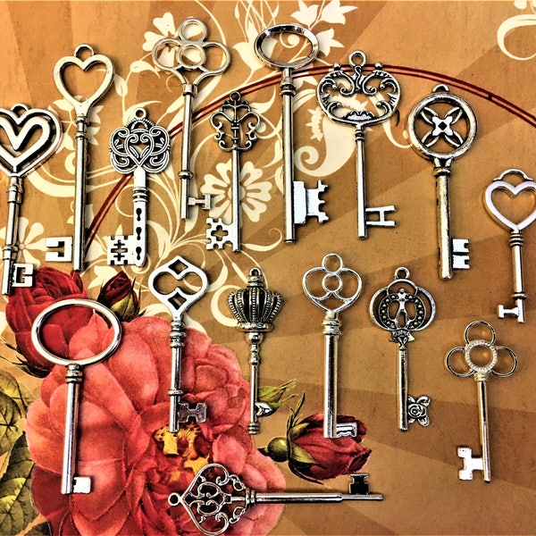Big Fancy Bulk Steampunk Skeleton Key Vintage Jewelry Supply Charms Keys Beads Key Crafts Steam Punk Wind Chimes Brooch Tie Hairbow Ring