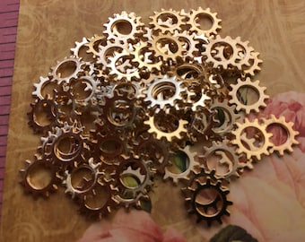 Small 3/8" Gold Steampunk Gears Cogs Buttons Wheels Watch Spline Cogwheel Time Charms Gearwheel Spring Craft Sprocket Goggle Cosplay Costume