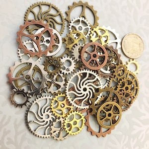 New Large Medium & Small Steampunk Gears Cogs Buttons Wheels Watch Parts Sprocket Brass Copper Silver Charms Jewelry Supplies Crafts Time