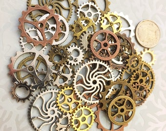 New Large Medium & Small Steampunk Gears Cogs Buttons Wheels Watch Parts Sprocket Brass Copper Silver Charms Jewelry Supplies Crafts Time