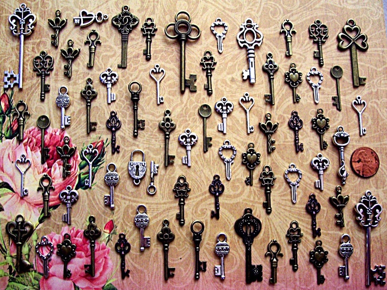 Delightful Replica Keys Skeleton Charms Jewelry Steampunk Wedding Beads Supplies Pendant Collection Reproduction Vintage Antique Look Craft image 1