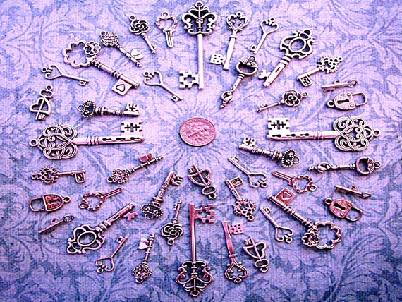 Silver & Brass Replica Vintage Keys Skeleton Key Antique Gate Church Keys  Steampunk Keys Charms Jewelry Wedding Beads Supplies Wind Chime
