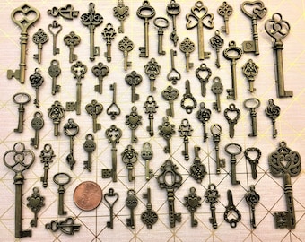 Replica Silver Gold & Brass Skeleton Keys Vintage Antique Estate Charms Jewelry Steampunk Wedding Bead Pendant Craft Holiday Gift Invitation