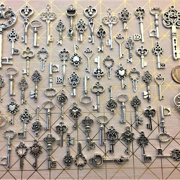 Replica Brass Silver Gold Skeleton Keys New Vintage Antique Jewelry Wholesale Charms Steampunk Decoration Church Gate Lock Bead Place Card