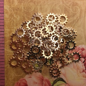 Tiny 3/8" Gold Steampunk Gears Cogs Buttons Wheels Watch Spline Cogwheel Time Charm Gearwheel 4th July Craft Sprocket Goggle Cosplay Costume