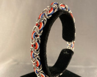 Red, White, & Blue Stretchy Chainmail Bracelet - Medium