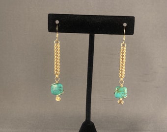 Gold Chainmail and Turquoise Earrings