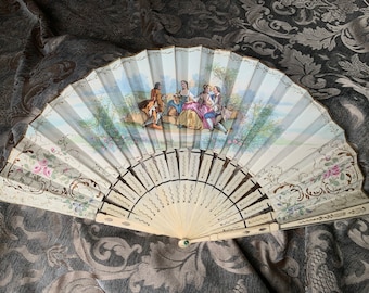 Antique c.1850 Victorian Double Sided Hand Fan