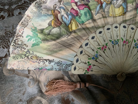 Antique 1860-1880 Victorian Double Sided Hand Fan - image 3
