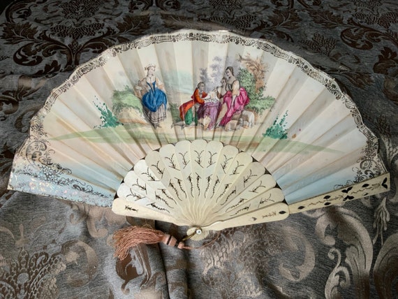 Antique 1860-1880 Victorian Double Sided Hand Fan - image 5