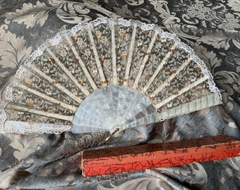 Antique 1960’s Lace Hand Fan with Original Box