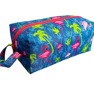 Pink Flamingo Kulturtasche, handgefertigte Dopp-Tasche, Reißverschlusstasche, gefütterte Boxy Pouch, Reisetasche, Accessoires, Kosmetik, Aufbewahrung, Pooltasche (B315)