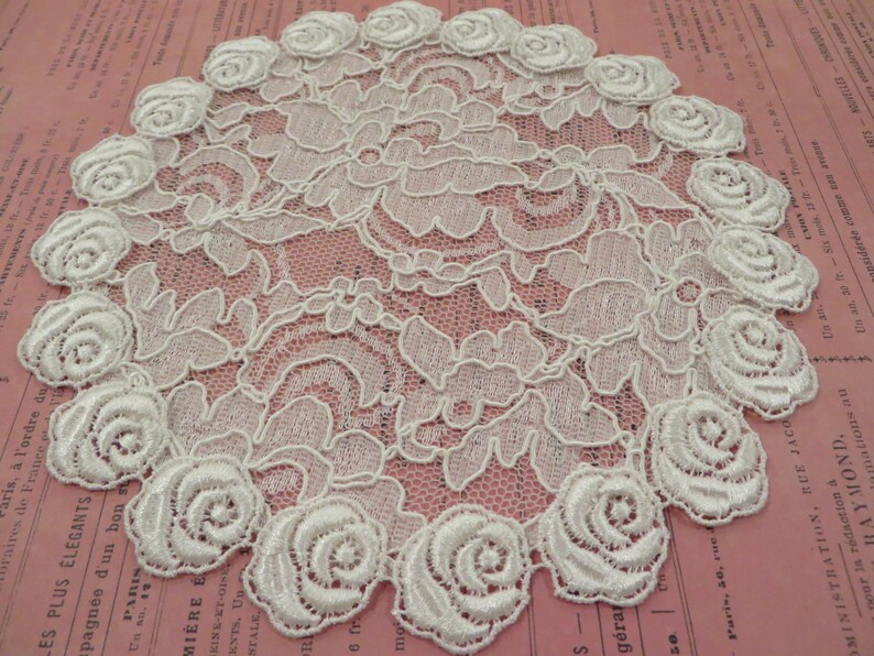 Handmade Cream Lace Hair Doily With Rosette Flower Trim Veil Etsy