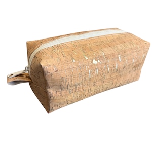 Natural Cork with Metallic Gold Accents Toiletry Bag, Handmade, Zipper Pouch, Lined Boxy Pouch, Dopp Kit, Travel, Storage, Accessory (B344)