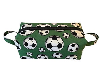 Soccer Balls Toiletry Bag, Handmade Zippered Pouch, Lined Boxy Pouch, Project Bag, Dopp Kit, Travel Bag, Toiletry Storage, Sports (B295)