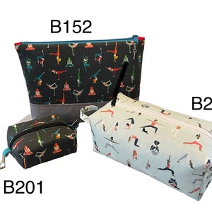 Bolsa con cremallera hecha a mano con temática de posturas de yoga, bolsa para artículos de tocador, minibolsa cuadrada, bolsa de viaje, cosméticos, cartera, accesorios, bolsa de mano (B152)(B260)(B201)