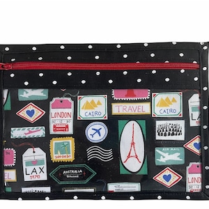 Reise Briefmarken Vinyl Vorderseite Stoff Projekt Tasche, Kreuzstich Projekt Tasche, Reißverschluss Beutel, Reise Stofftasche, Reißverschluss Beutel (B154)