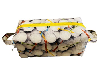 Golf Balls & Tees Toiletry Bag, Handmade  Dopp Bag, Zipper Pouch, Boxy Pouch, Dopp Kit, Travel Bag, Toiletry Storage, Accessory (B305)
