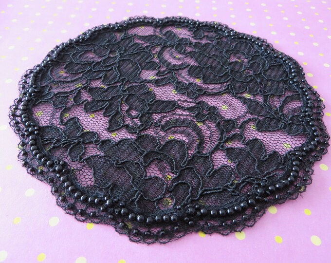 Handmade Black Lace Doily Head Cover Beaded Scallop Edge Etsy
