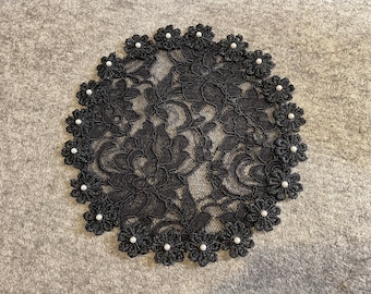 Handmade Black Lace Doily Head Cover, Kippah, Veil, Hair Covering (with decorative bobby pin) (Style #1085) Elegant Doily Exclusive
