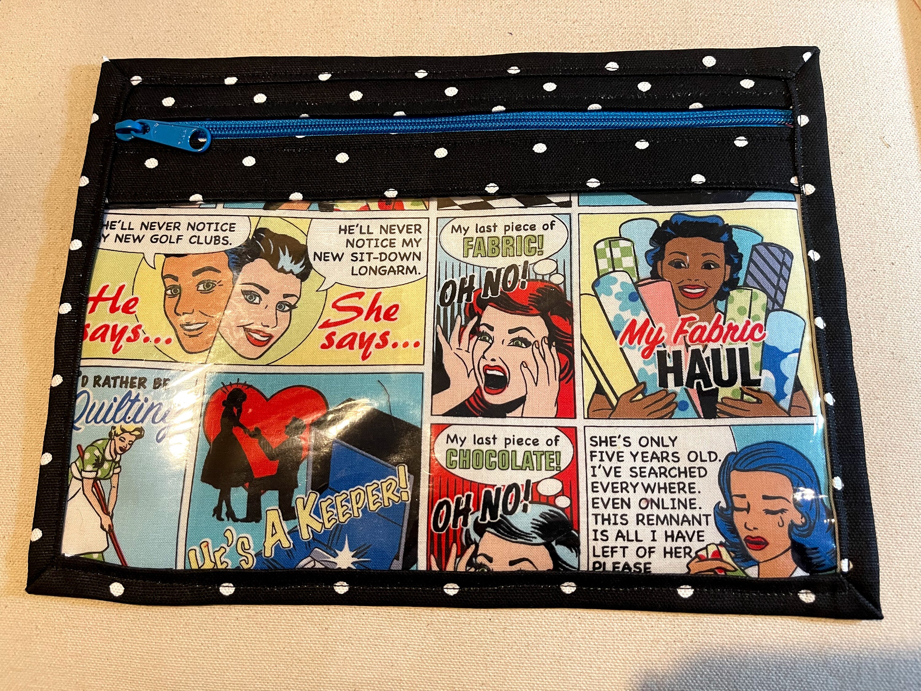 Comic Strip Handmade Vinyl Front Fabric Project Bag, Cross Stitch ...