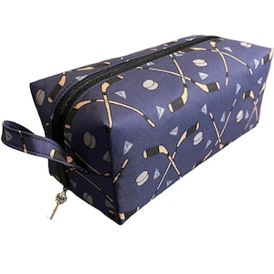 Trousse de toilette hockey, faite main, sac à dos, pochette à fermeture éclair, pochette doublée, sac de projet, trousse à dos, sac de voyage, rangement d'accessoires (B100)