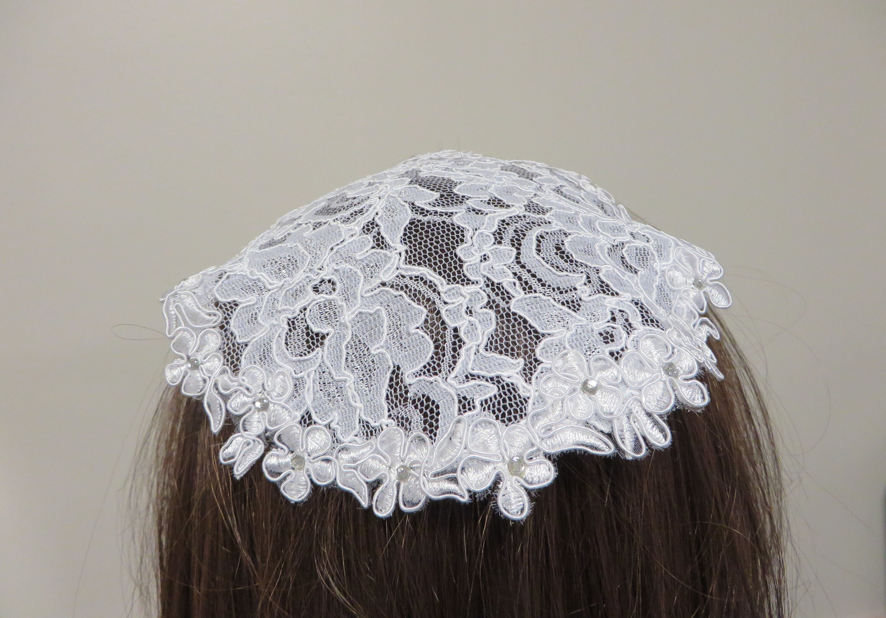 Handmade white lace doily head cover Hair Covering Etsy