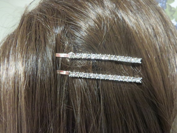 Pair Of Rhinestone Bobby Pins Rhinestone Hair Pins Crystal Etsy