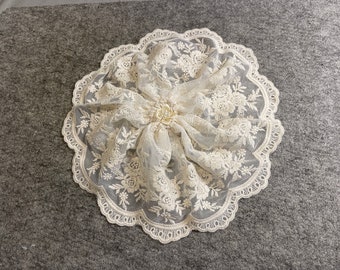 Handmade cream lace doily head cover, women's kippah, lady's yarmulke, hair covering (w/  attached comb)(Style 4036) Elegant Doily Exclusive