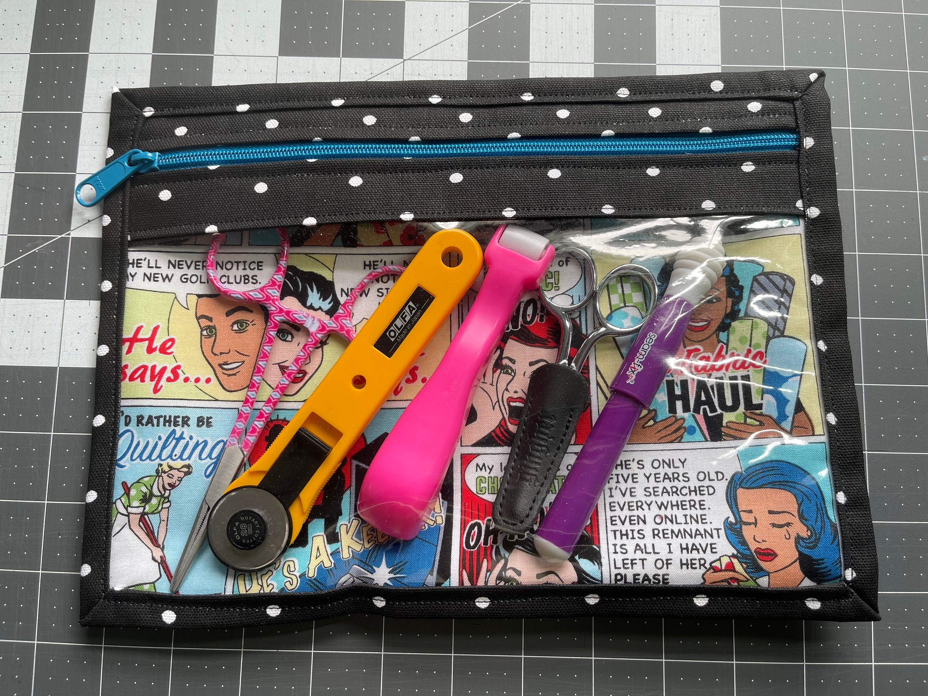 Comic Strip Handmade Vinyl Front Fabric Project Bag, Cross Stitch ...
