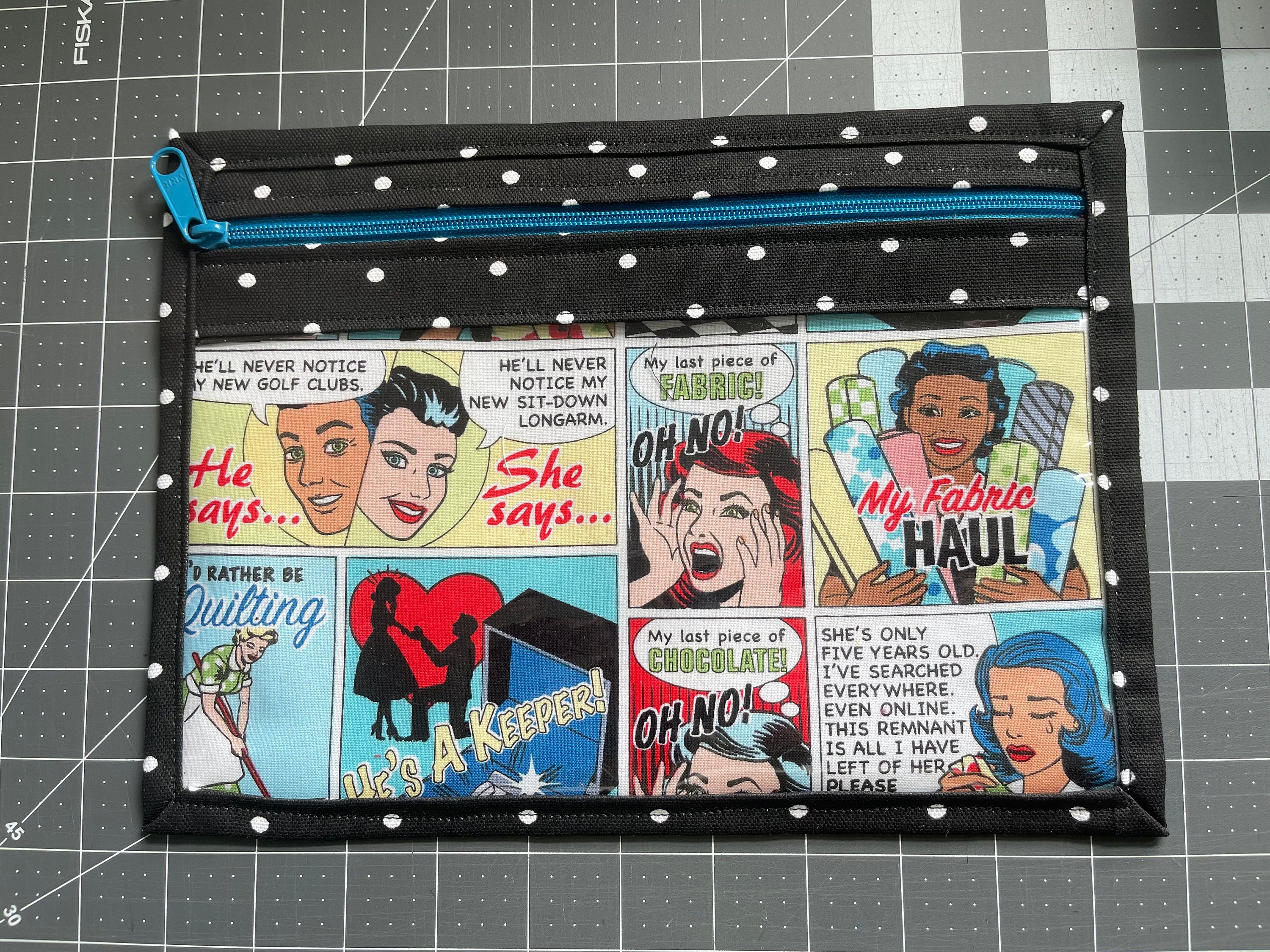 Comic Strip Handmade Vinyl Front Fabric Project Bag, Cross Stitch ...