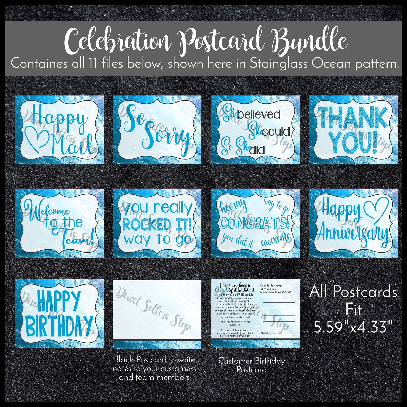 Celebration Postcard Bundle Personalized in Stainglass Ocean | Etsy