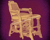 Vintage Print Barber Chair Hairdresser Hair Salon Antique in Vintage Tan Purple Vignette Paper Background No.3730 B33 8x8 8x10 11x14