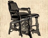 Antique Barber 39 s Chair Vintage Print Collage Sheet Hair Salon Wall Art Print with Vintage Script Paper Background No.3730 B4 8x8 8x10 11x14