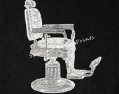 Barbers Chair Art Vintage Wall Art Print Antique Artwork Offwhite Paper Foreground with Charcoal Black Background No.2143 B41 8x8 8x10 11x14
