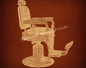 Antique Barbers Chair Vintage Artwork Print Wall Art with Vintage Rust Brown Paper Background No.2143 B23 8x8 8x10 11x14