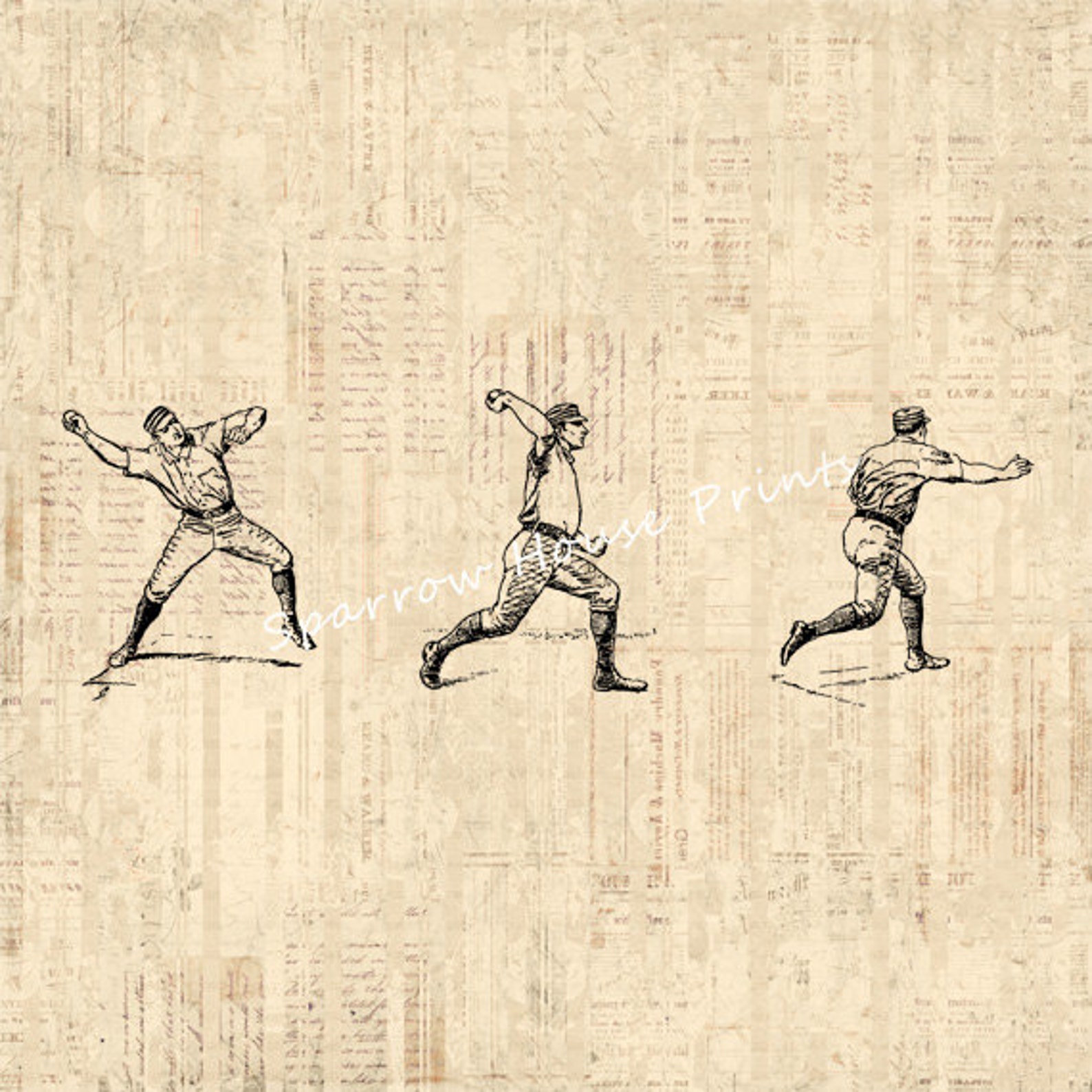 Vintage Art Baseball Players Print Sports Baseball Wall Art Etsy