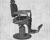 Barbers Chair Art Print Wall Art Home Decor Antique Artwork with B W Script Paper Background No.2143 B28 8x8 8x10 11x14